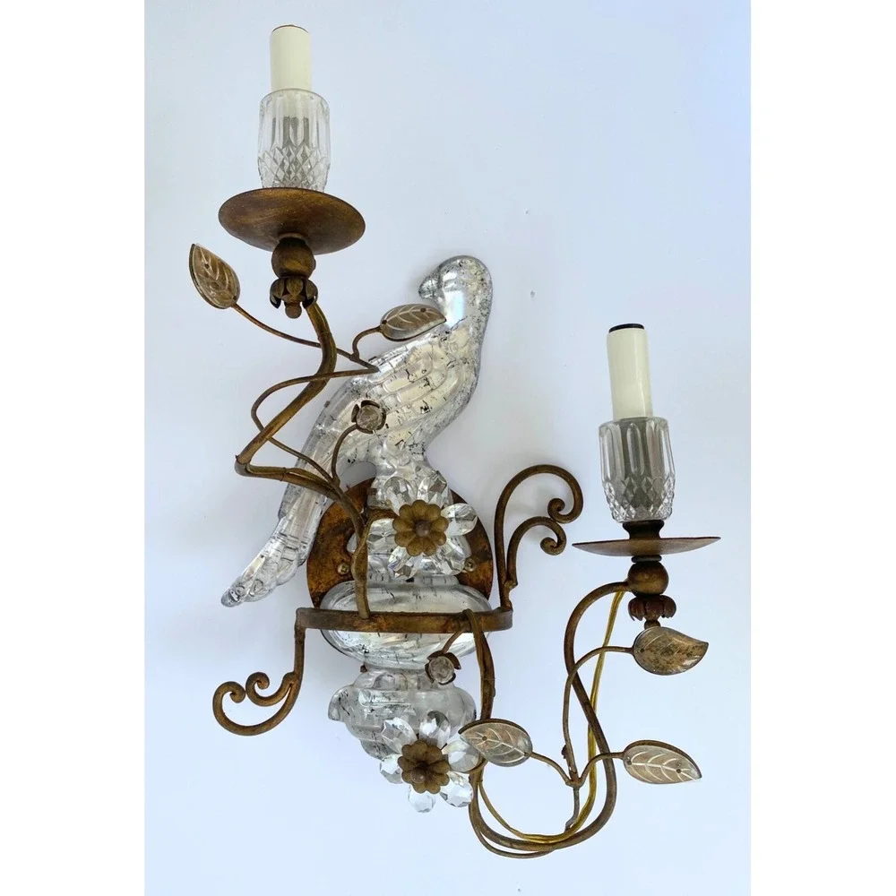 MAISON ‎ BAGUES  Bird Sconces Pair of Glass Electric Wall 2 Arm Sconces